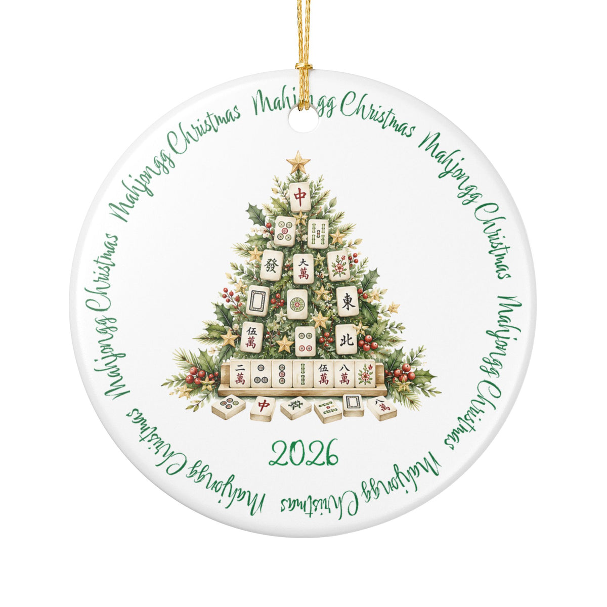 Mahjongg Christmas Ceramic Ornament