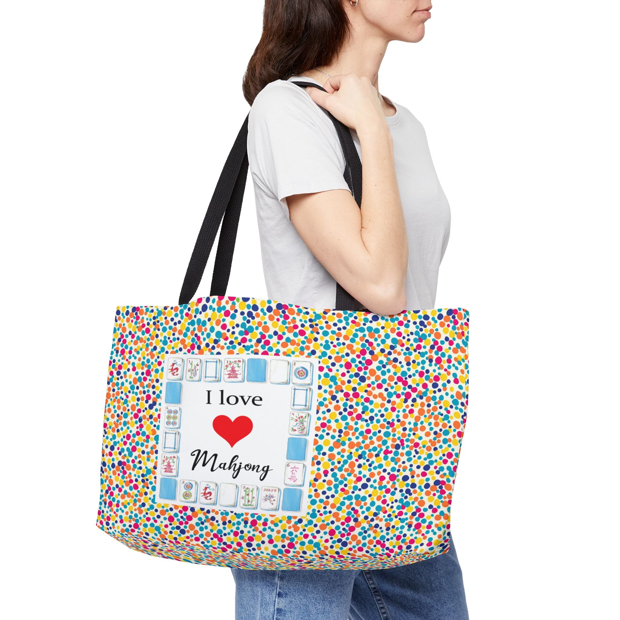 'I Love Mahjong' Colorful Confetti Game Night  Mahjong Bag