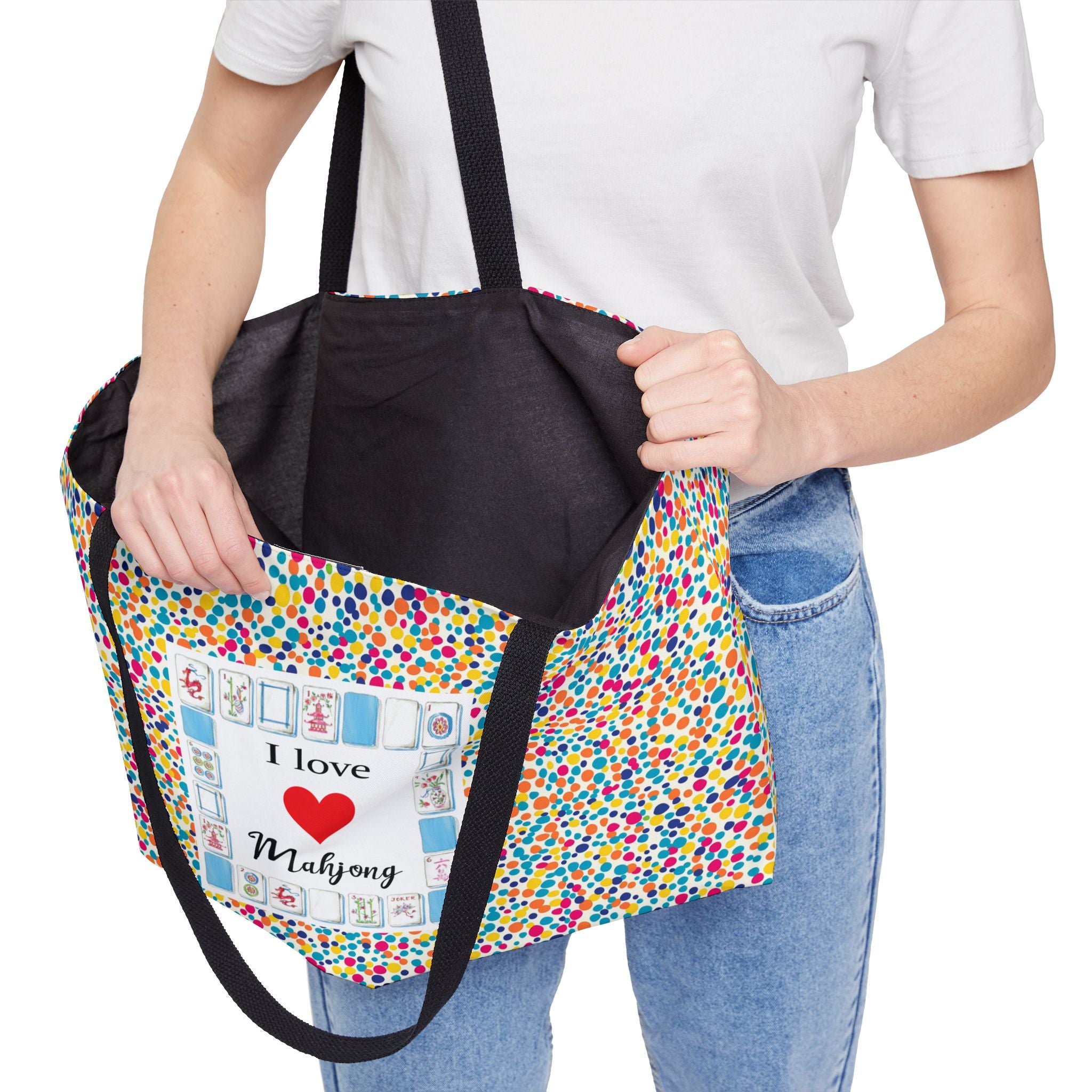 'I Love Mahjong' Colorful Confetti Game Night  Mahjong Bag