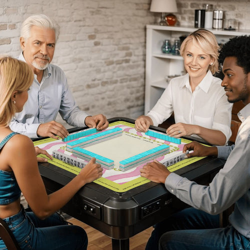 Abstract pink and green mahjong mat