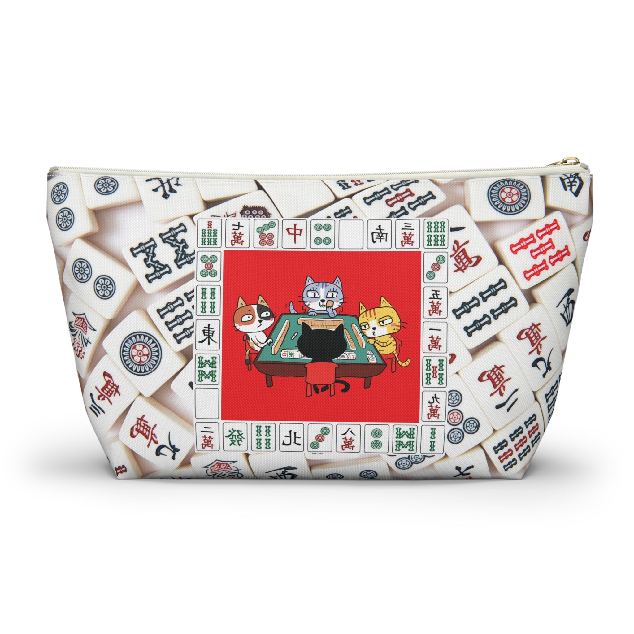 Cats playing Mahjong Accessory Pouch with Tile Background
