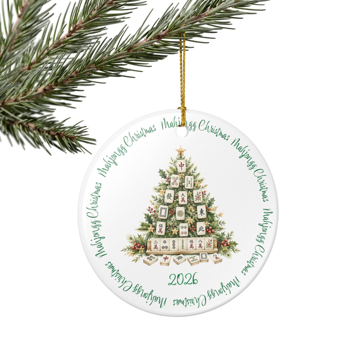 Mahjongg Christmas Ceramic Ornament