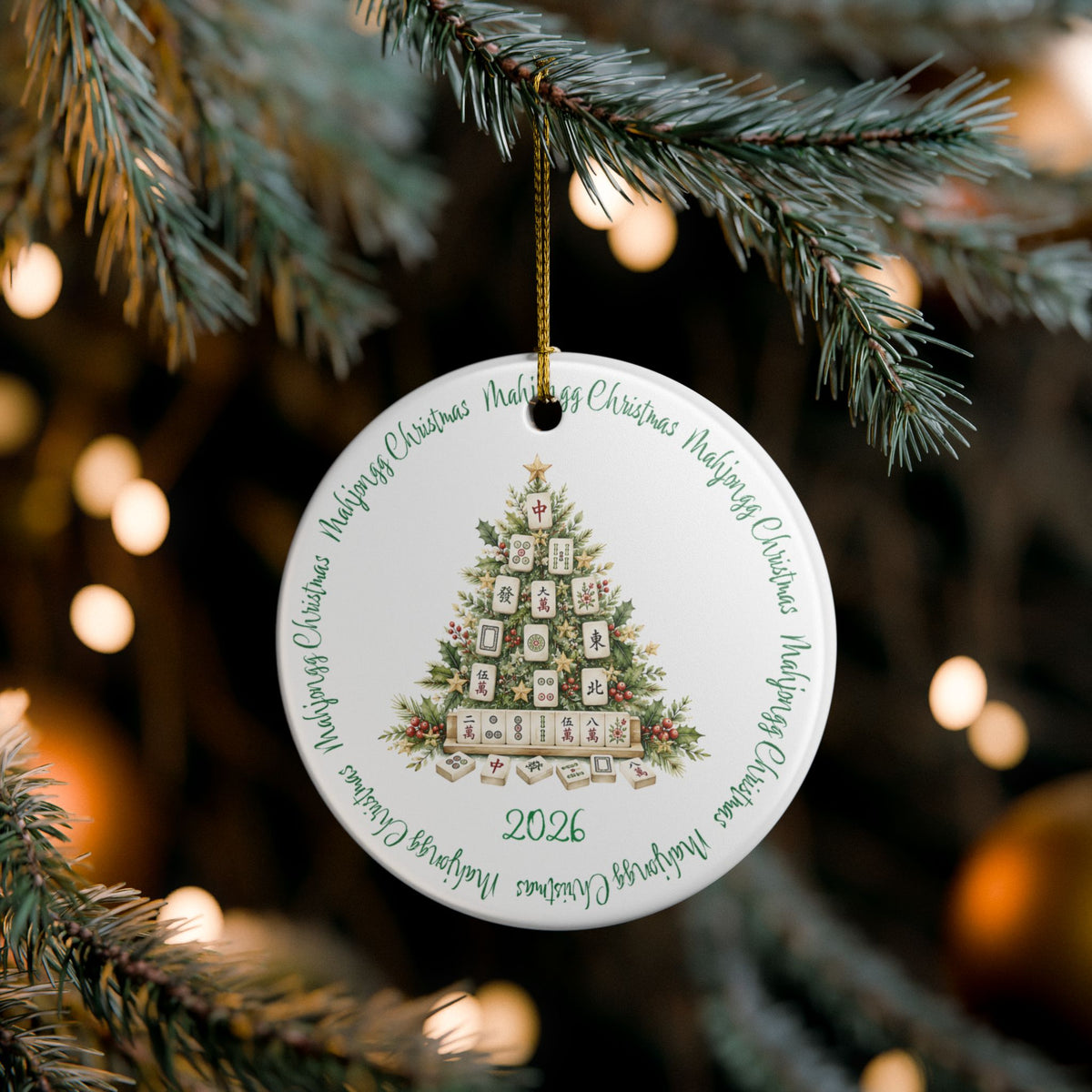 Mahjongg Christmas Ceramic Ornament