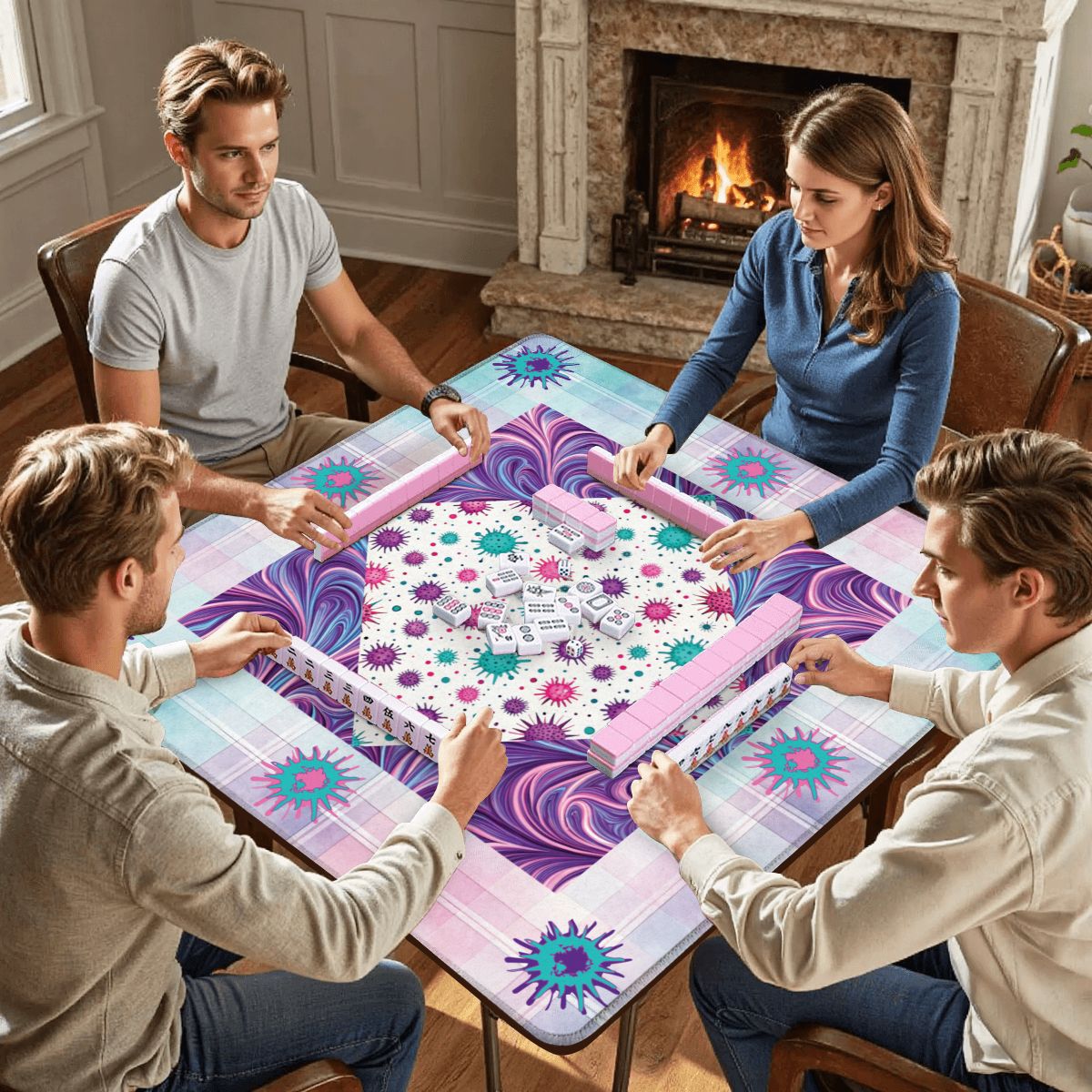 Pink and Purple abstract design Mahjong Mat