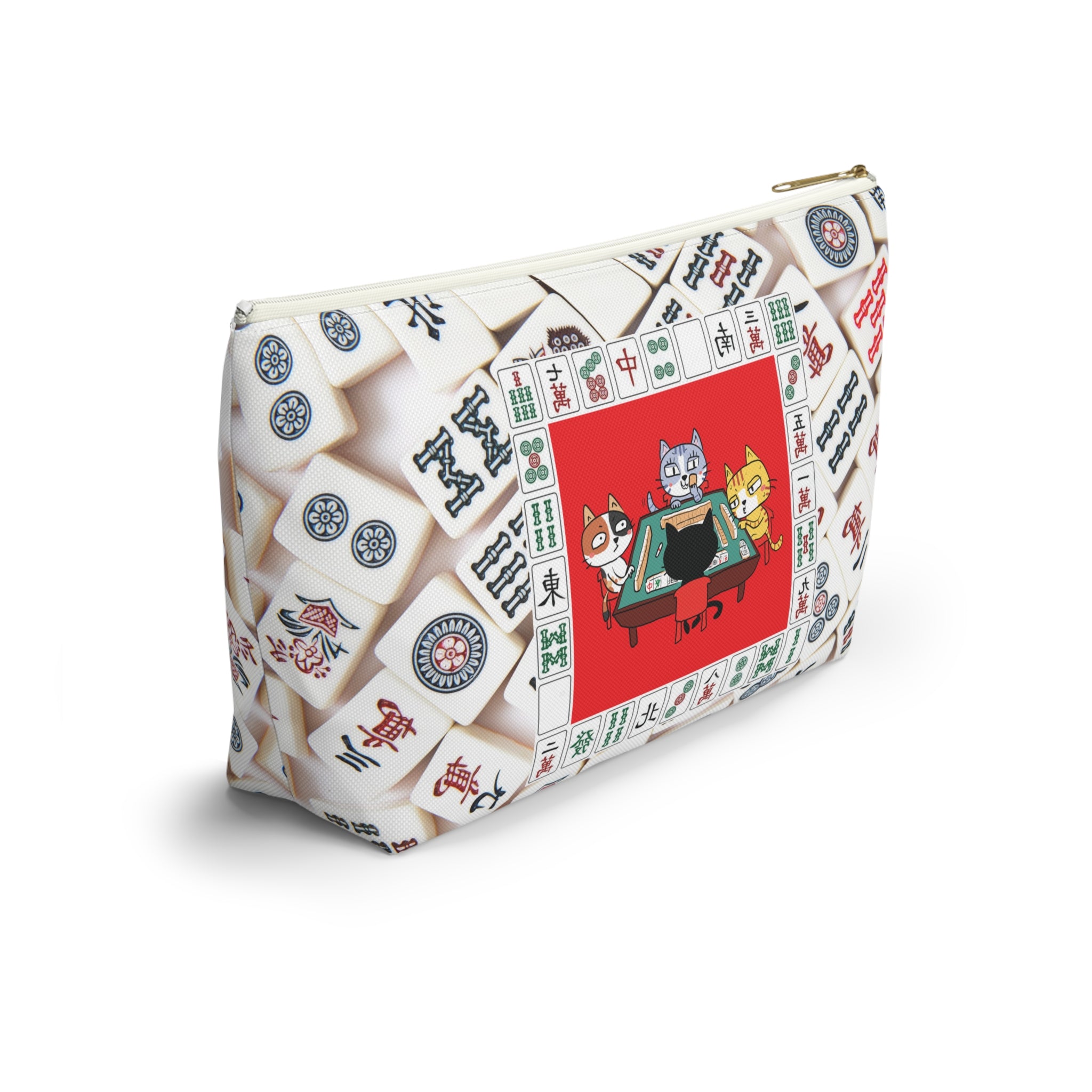 Cats playing Mahjong Accessory Pouch with Tile Background
