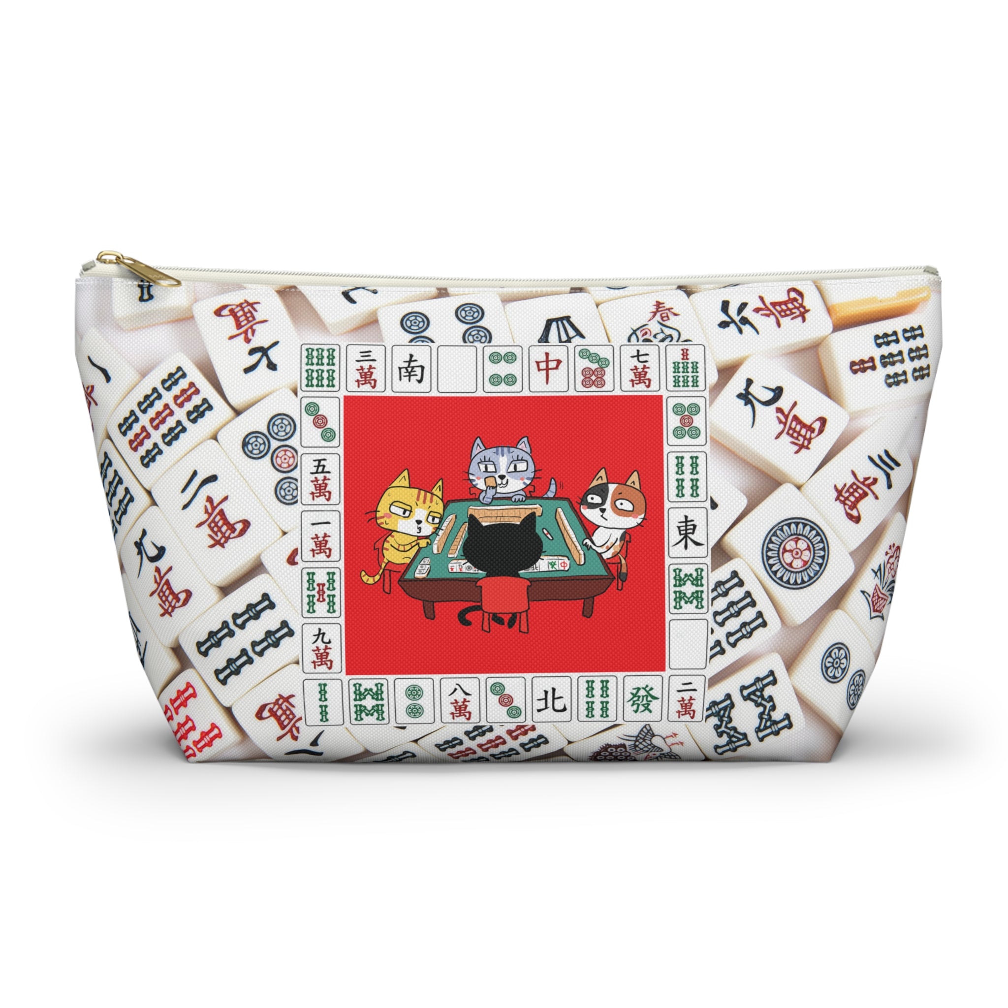 Cats playing Mahjong Accessory Pouch with Tile Background