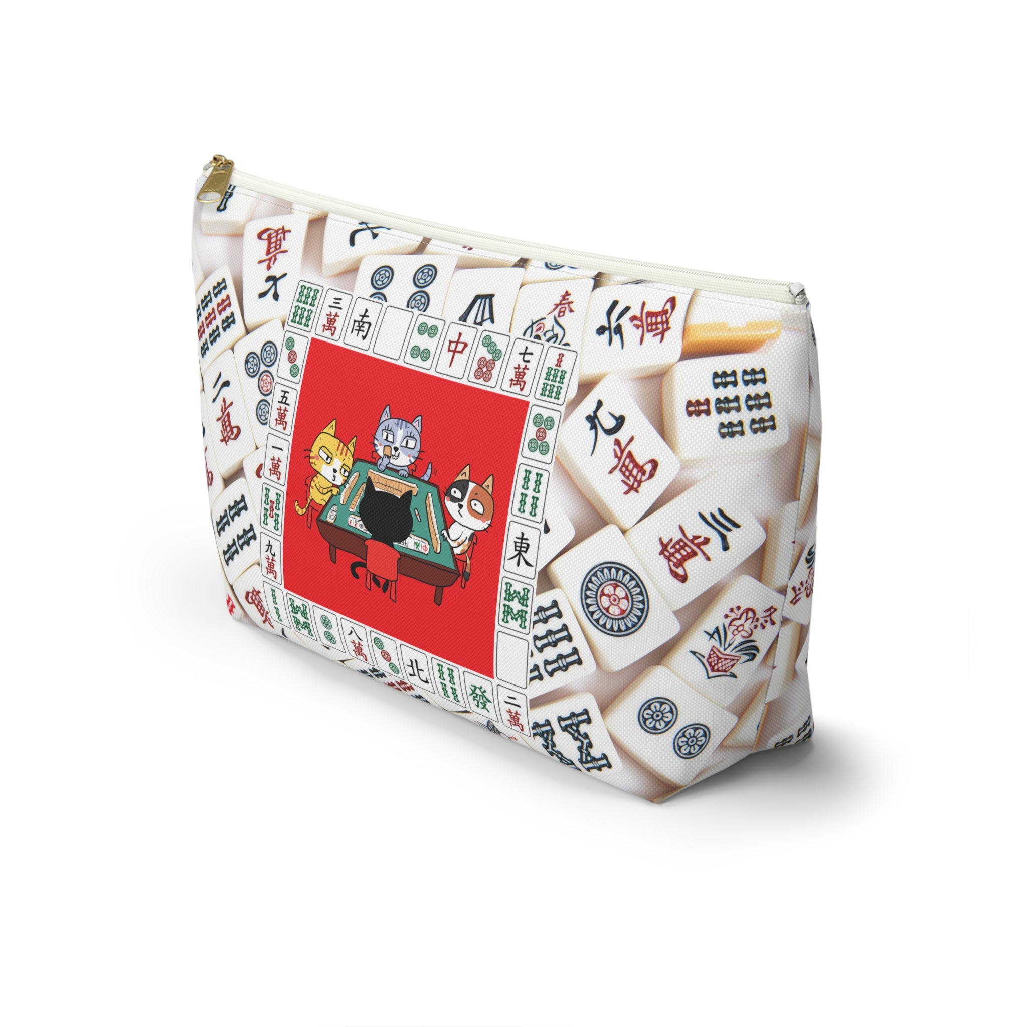 Cats playing Mahjong Accessory Pouch with Tile Background