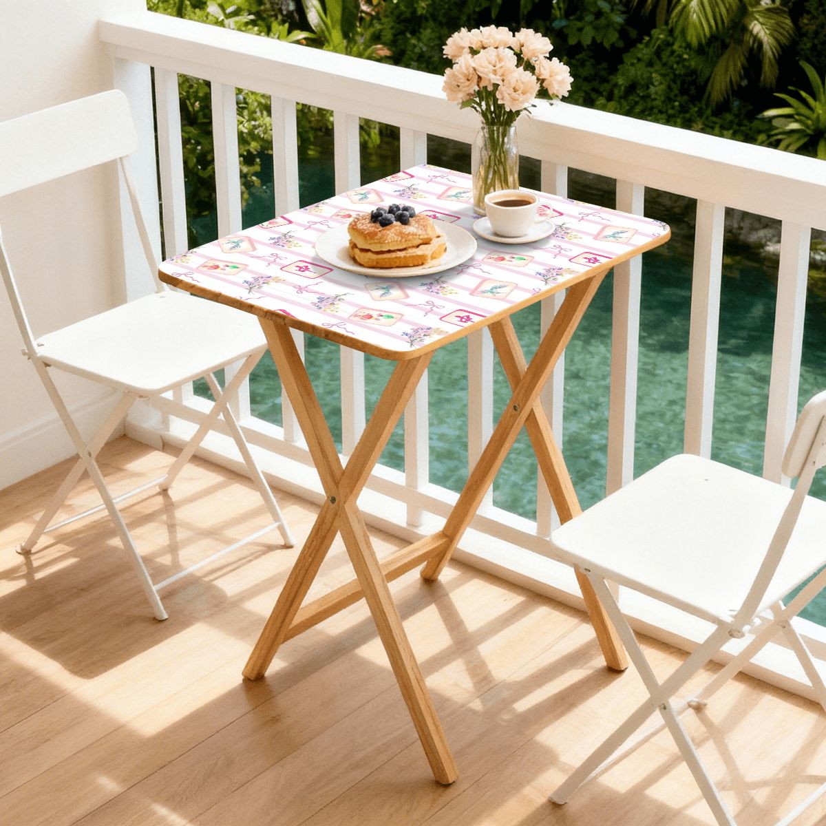 Pink mahjong pattern 4 side tables with storage rack
