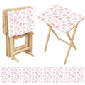Pink mahjong pattern 4 side tables with storage rack